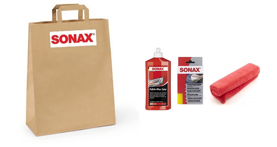 'Červený' balíček - Polish&Wax COLOR leštěnka červená 296441 (250 ml) + houbička k nanášení vosku 417300 + mikroutěrka k leštění 416200